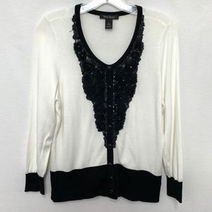 White House| Black Market Black Flower Cardigan